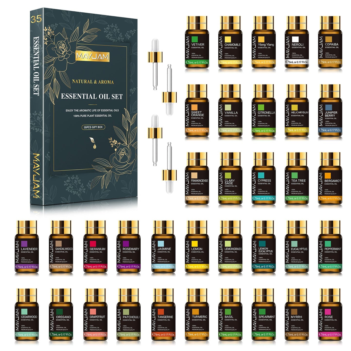 Natural & Aroma Essential Oil Gift Box 35 Bottles | Relaxation Collection | Mayjam